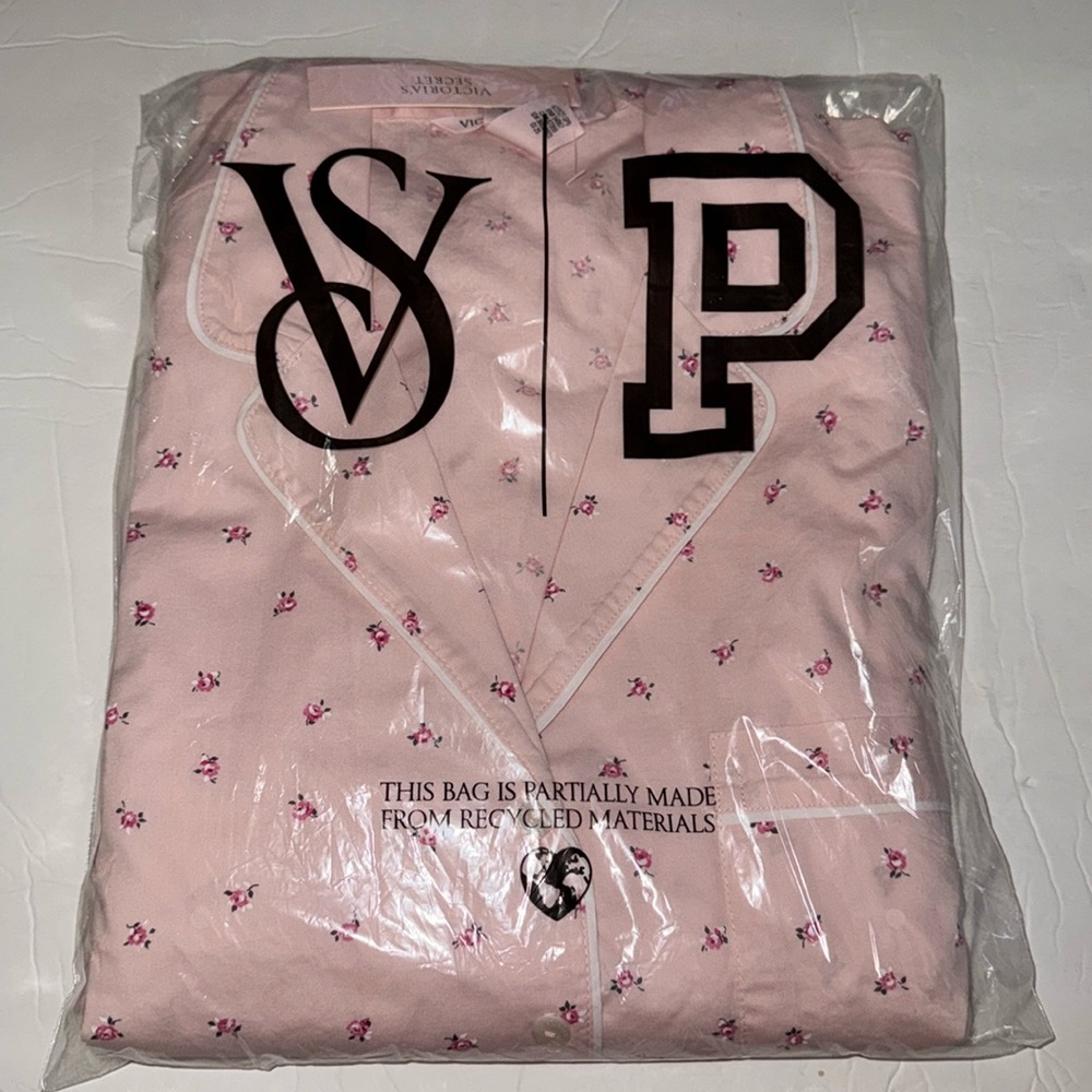 New Victoria's Secret Cotton Pajama Set Soft Pink with Tiny Rosebuds Cottage L